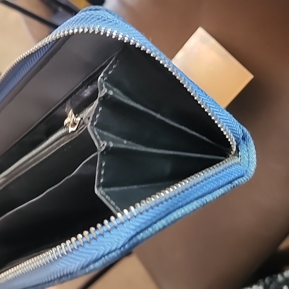 Rhinestone Studded Denim Clutch Wallet Nwot - Picture 5 of 10